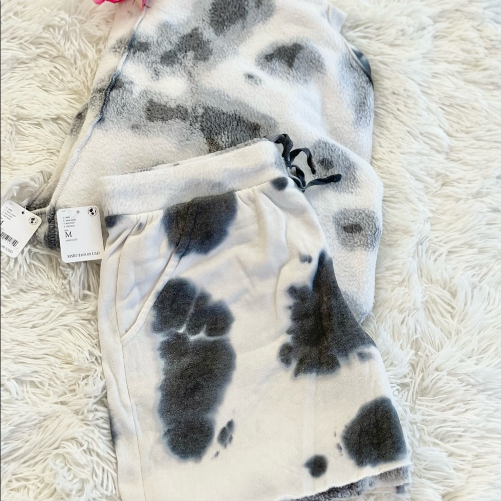 New with tags FREE PEOPLE KELLY WASHED TIE DYE SET BLACK COMBO Fleece exterior - Picture 4 of 5